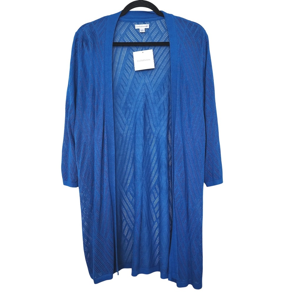 Croft & Barrow Womens 1X Knit Open Front Cardigan Snorkel Blue NWT Preppy Comfy